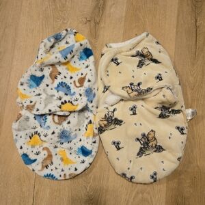 Soft Fleece Baby Velcro Swaddles Bundle Winnie The Pooh And Dinosaurs 0-3M